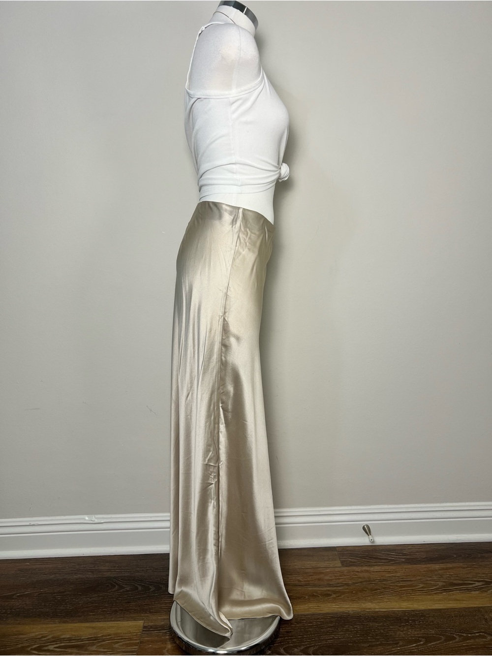 Quince 100% Washable Silk Maxi Skirt Champagne Elastic Waist NWT Large - Picture 3 of 8